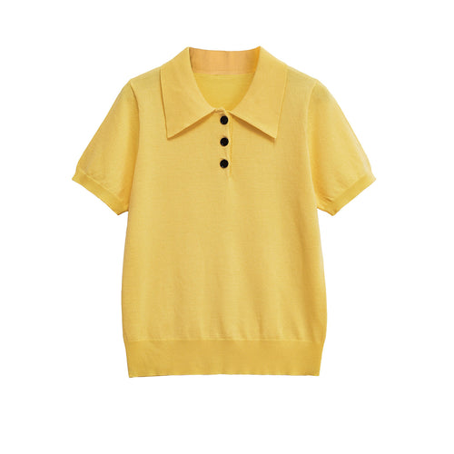 POLO collar short sleeved knitted T-shirt top for women