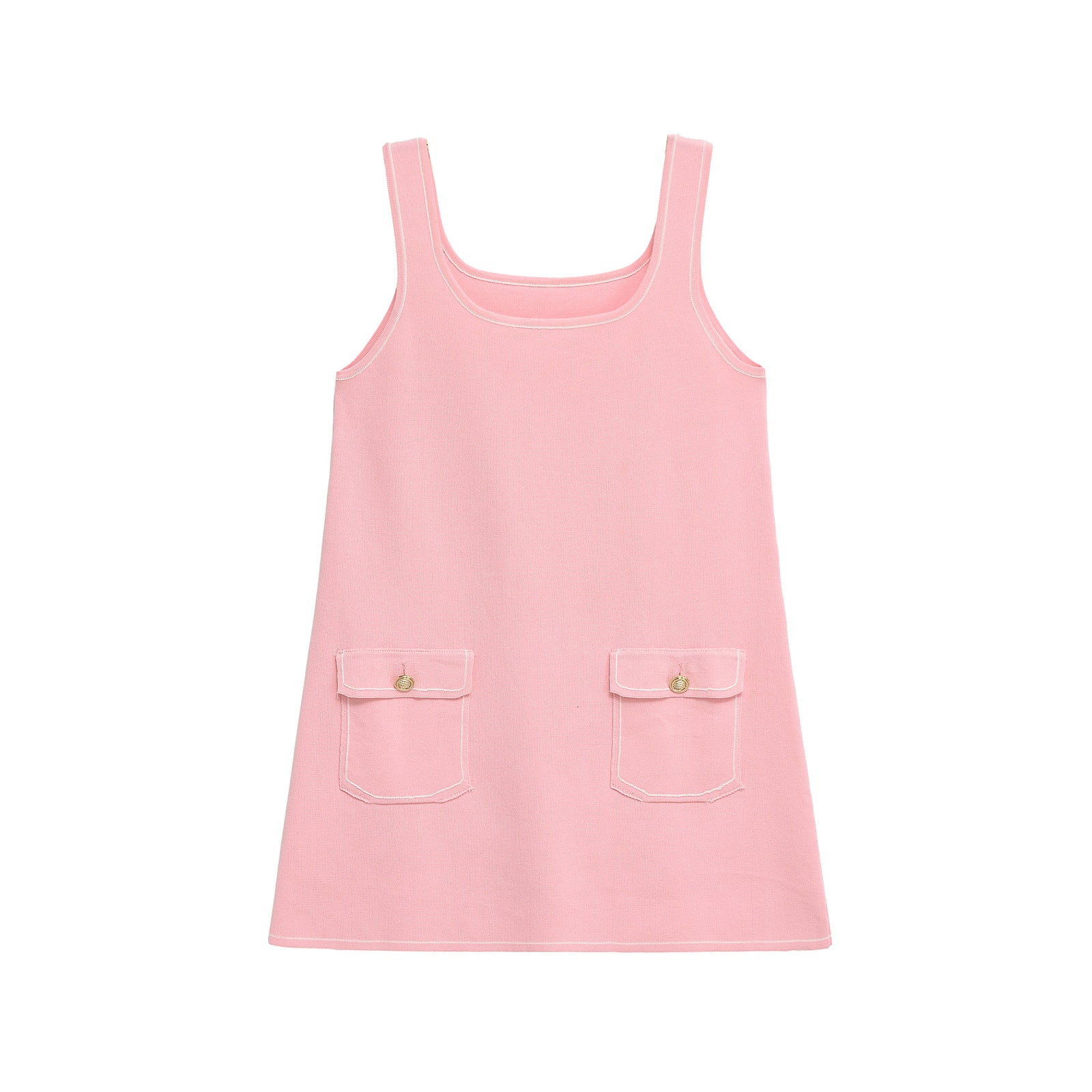 Pocket embellished short knit camisole dress